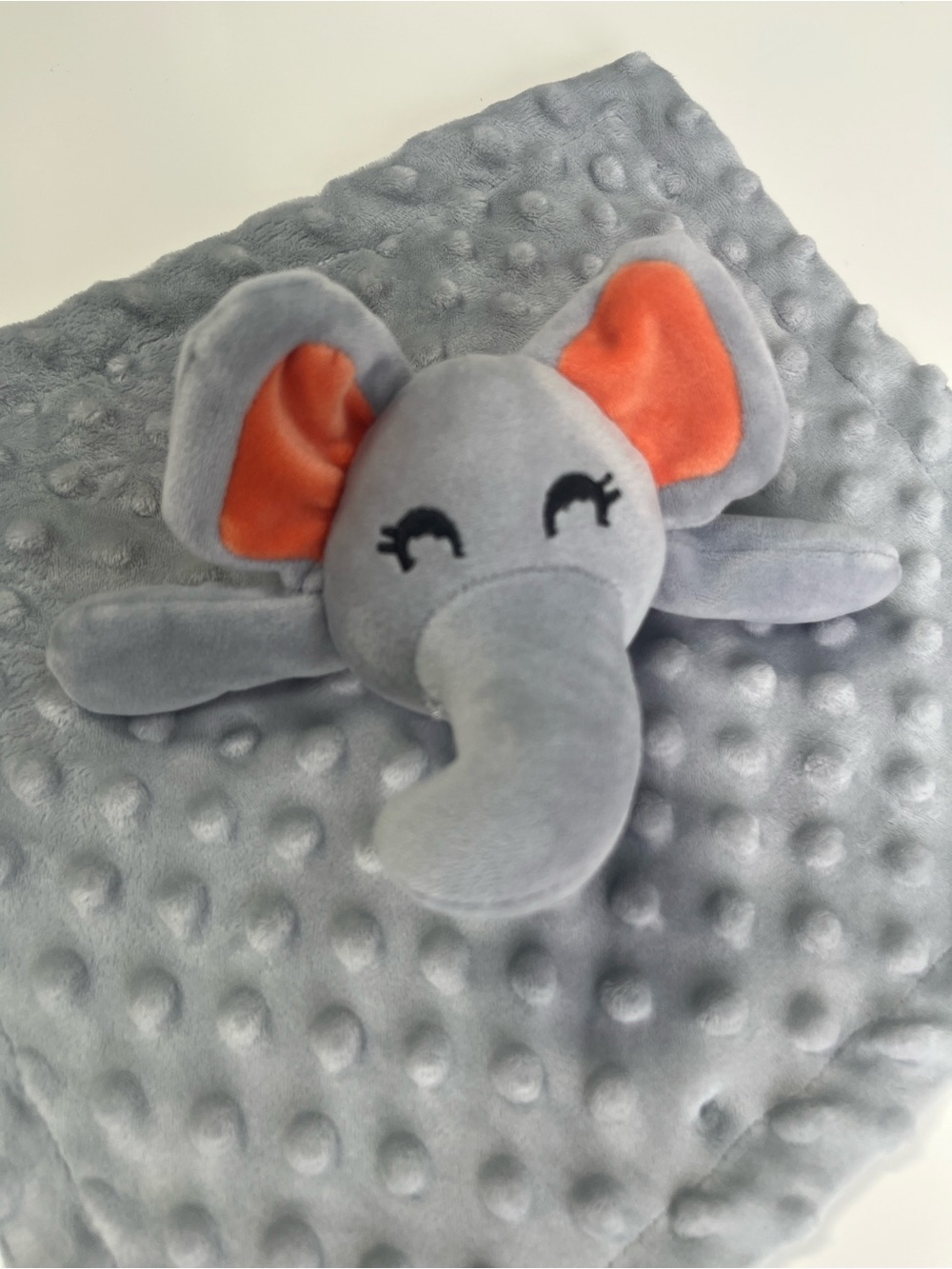 SECURITY BLANKET Gray Plush Elephant Lovey with Orange Ear Accents Binky Nunu